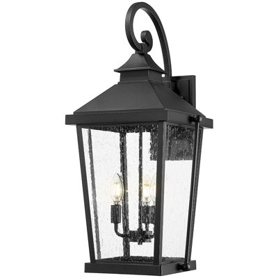 27 Inch Large Outdoor Wall Light Die-Cast Aluminum In Black Finish Seeded Glass