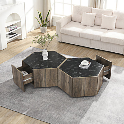 Hexagonal Rustic Retro Wood Coffee Table