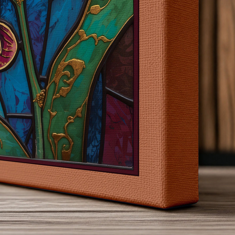 Stained Glass Orchids Botanical - Wrapped Canvas, 24x16 - 61.0 x 40.6 cm, Terracotta Border