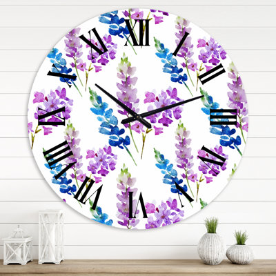 Motif floral rose et mauve - Horloge murale traditionnelle