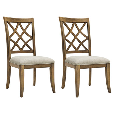 2Pcs White Oak Color Dining Chairs - Mid Century Retro Style Solid Wood Frame Comfy Upholstery Upholstered Shade