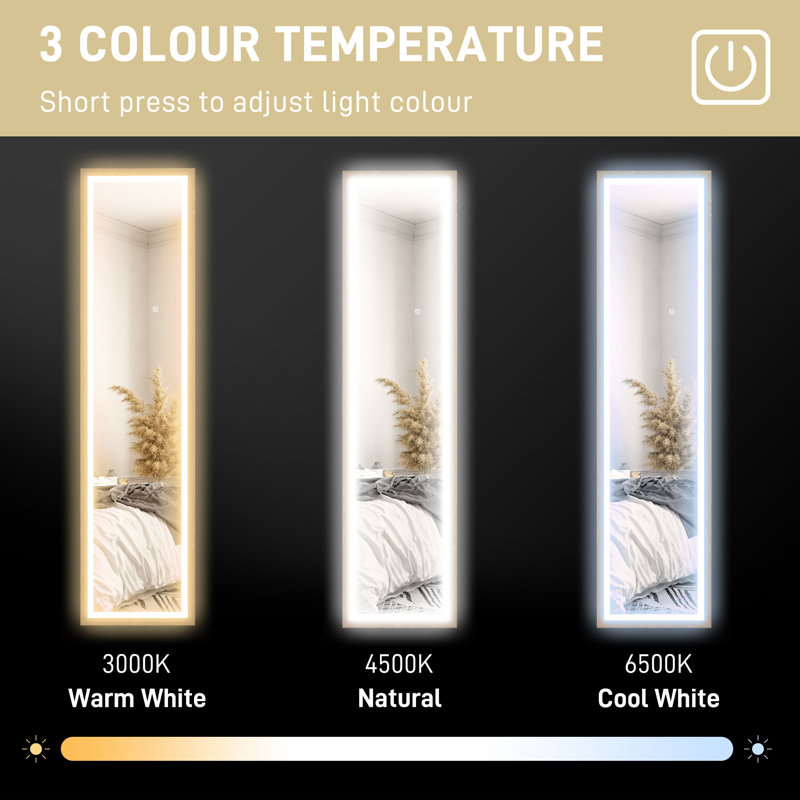 Ayberk Manufactured Wood Rectangle LED Floor Mirror