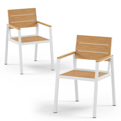 Fauteuils de salle à manger d'extérieur en aluminium avec siège en HDPS imitation bois (lot de 2)