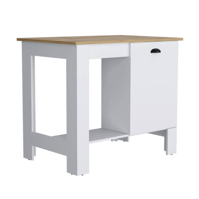Kitchen Island 35" H, One Storage Cabinet With Door, Two Internal Shelves, One Open Storage Shelf