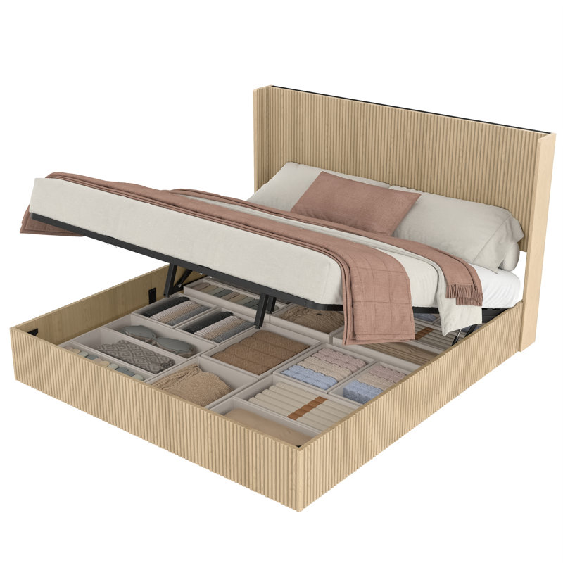 Hartland King Size Hydraulic Lift Storage Bed - Rustic Brown Wood Platform Bed Frame with 1000lb Capacity, No Box Spring Needed, American Artsy Design