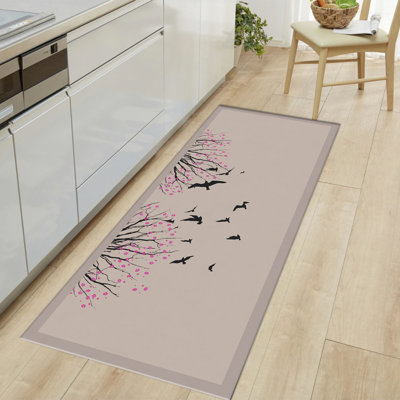 Tapis tissé à la machine en jute brun clair / rose / noir Brittanie