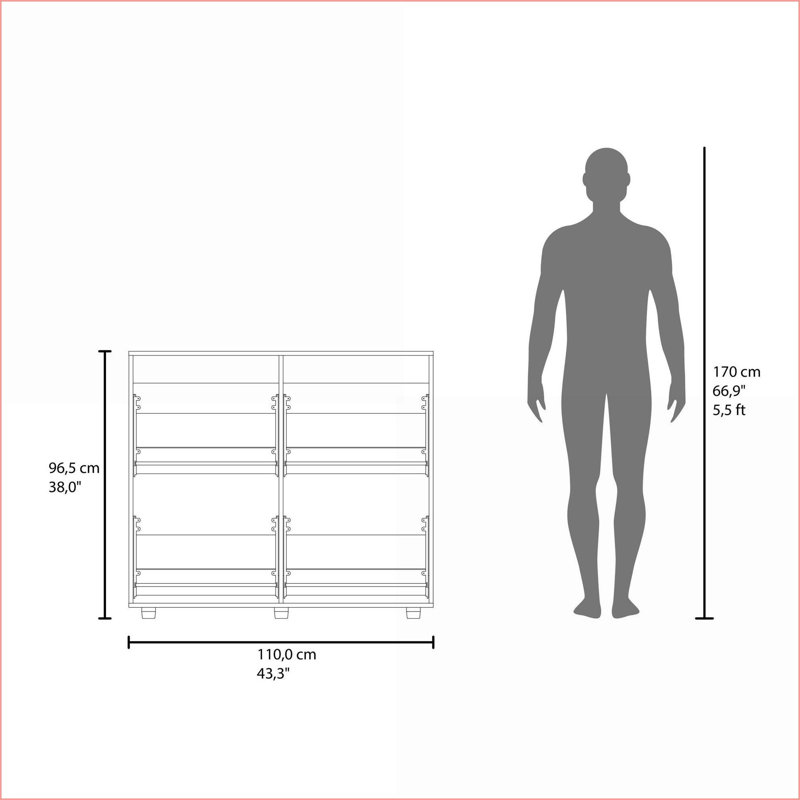 Shoe Rack Cabinet, 4-Door with Multiple Shelves, Modern Footwear Storage | White | MDF