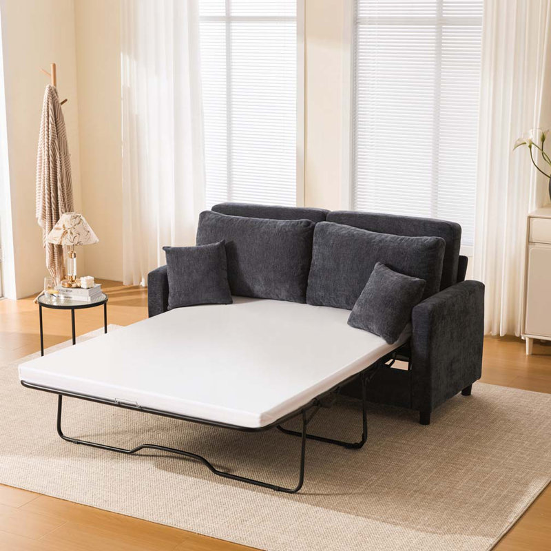 Canapé-lit en chenille rembourré avec canapé-lit et matelas, Gris foncé