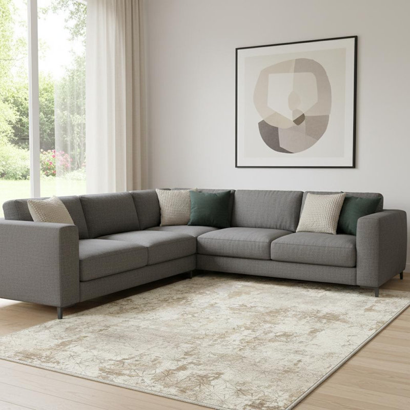 8' X 10' Gold Brown And Ivory Abstract Washable Area Rug