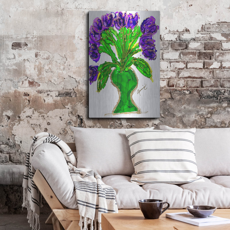 Art mural en métal Winston Porter «Purple Hearts» par Lovitude, H 36 po x l 24 po
