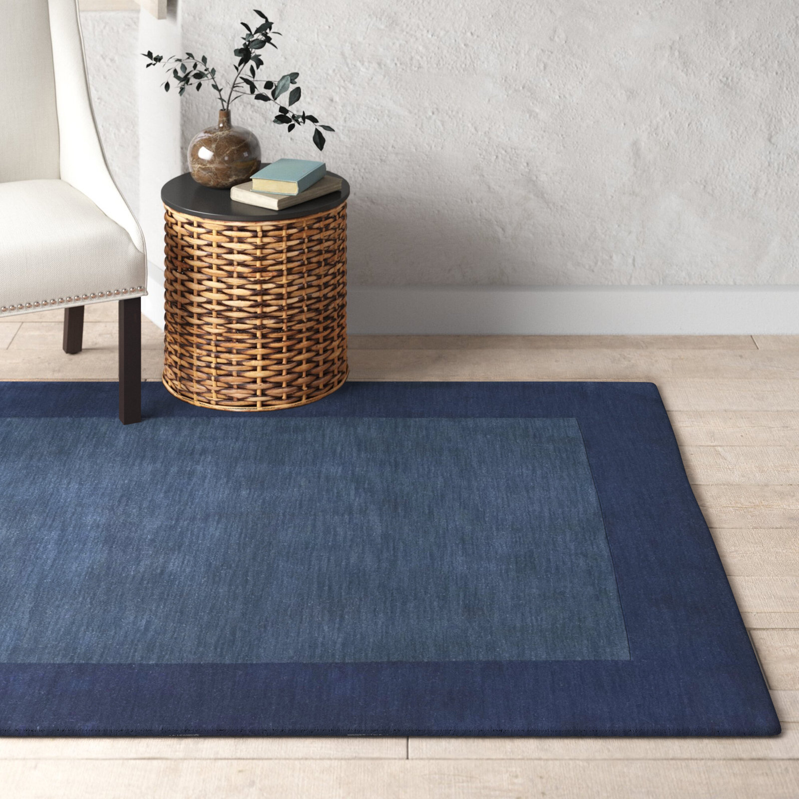 Dolma Navy Hand-Loomed Wool Rug, Rectangle 5' x 8'