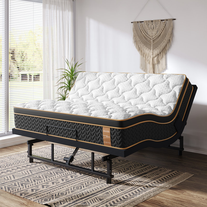 3-Side Guard Adjustable Bed with 12" Hybrid Mattress and Wireless Remote, Zero Gravity, Snoring Relief,Medium Firm, King