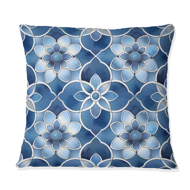 Coussin décoratif bleu à motif quadrilobe II - Modern, H 18 po x l 18 po