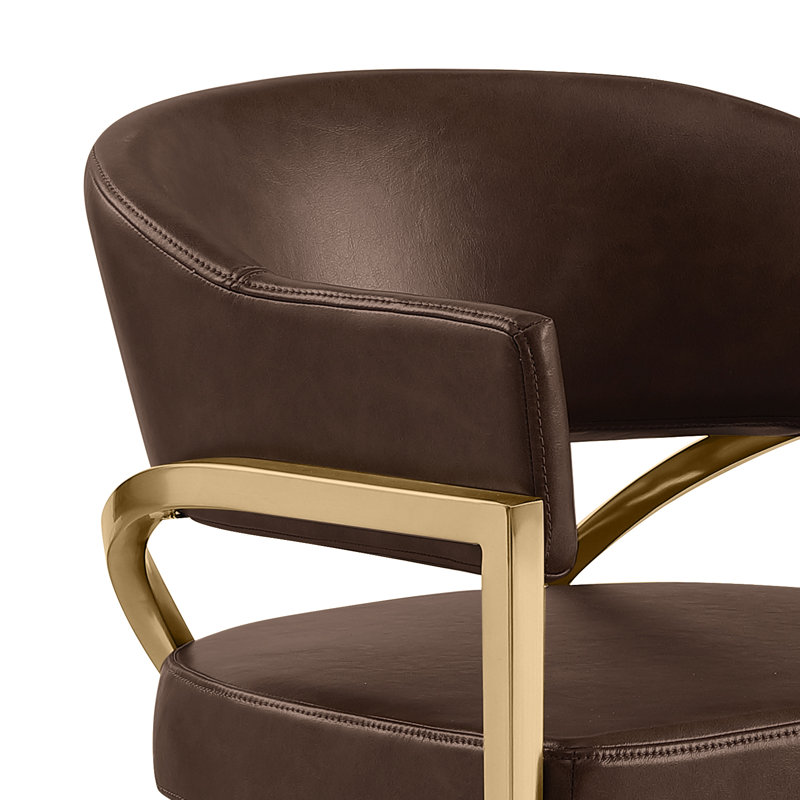 Leathaire Barstool With Matte Chrome Frame, Espresso Seat/ Gold Frame