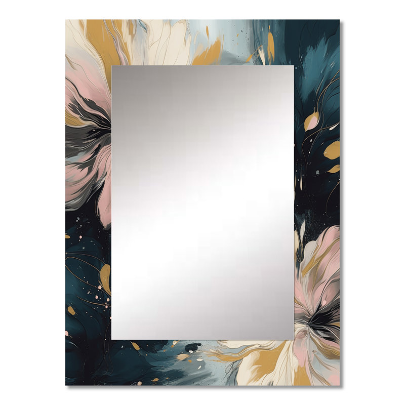 Rose et beige Blooming Abstractions I - miroir décoratif floral, miroir mural traditionnel, impression d'art en métal