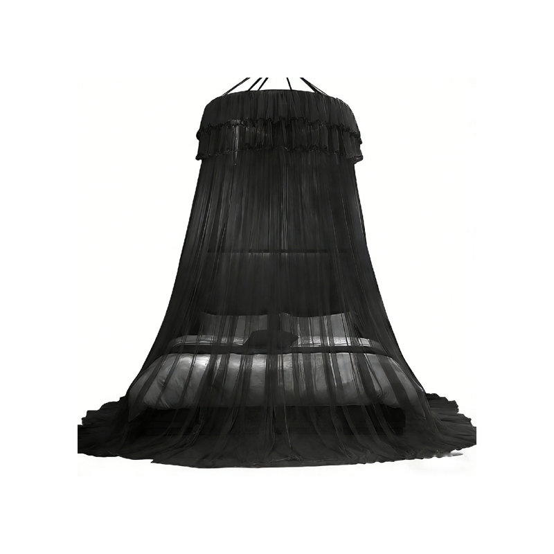 Princess Canopy Bed Curtain Fine Sheer Mesh Dome (Black)