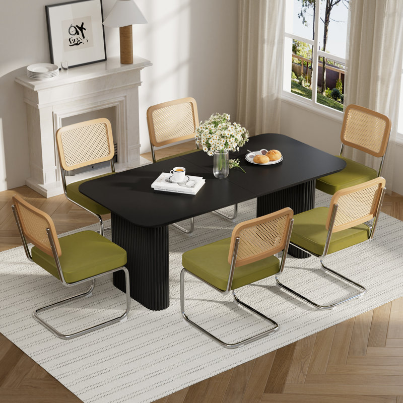 Ensemble de tables de salle à manger 70,9 po Modern, 7 pièces : table, 6 chaises, Vert olive, Noir