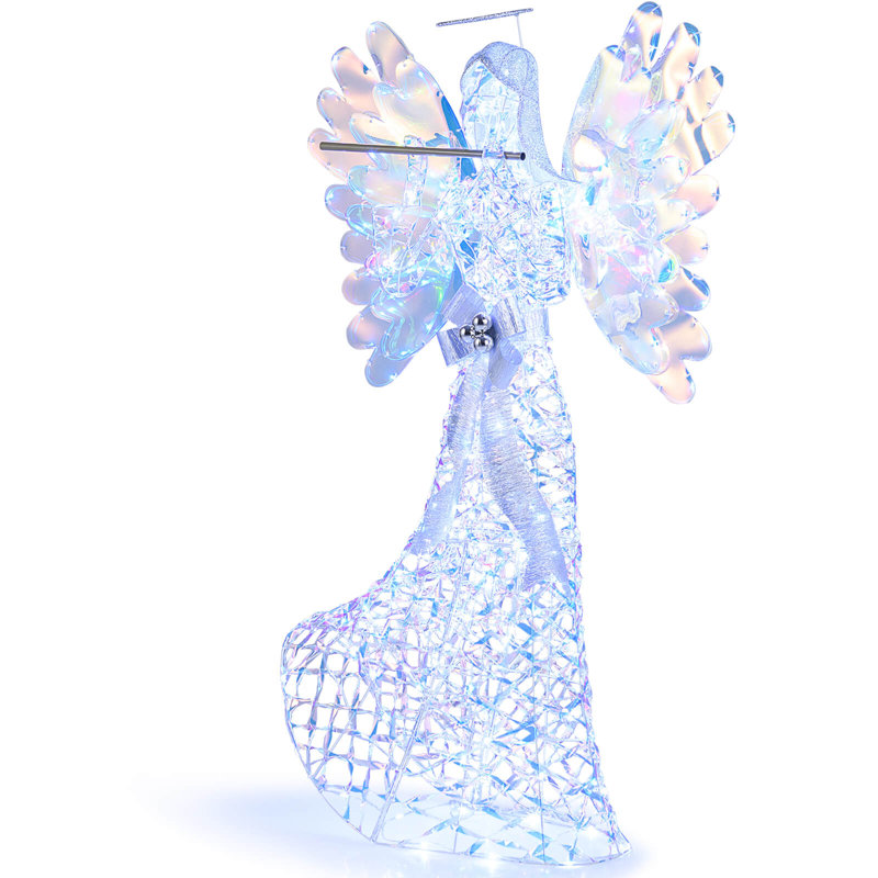 Décoration de Noël ange illuminé 5,2 pi avec flûte, 250 lumières DEL, attaches à fermeture éclair