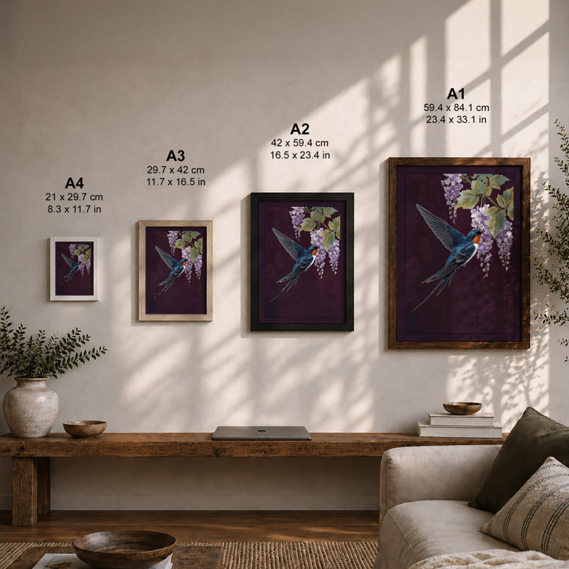 Hummingbird Among Blooms Botanical - Framed Print, A3 - 42.0 x 29.7 cm, White