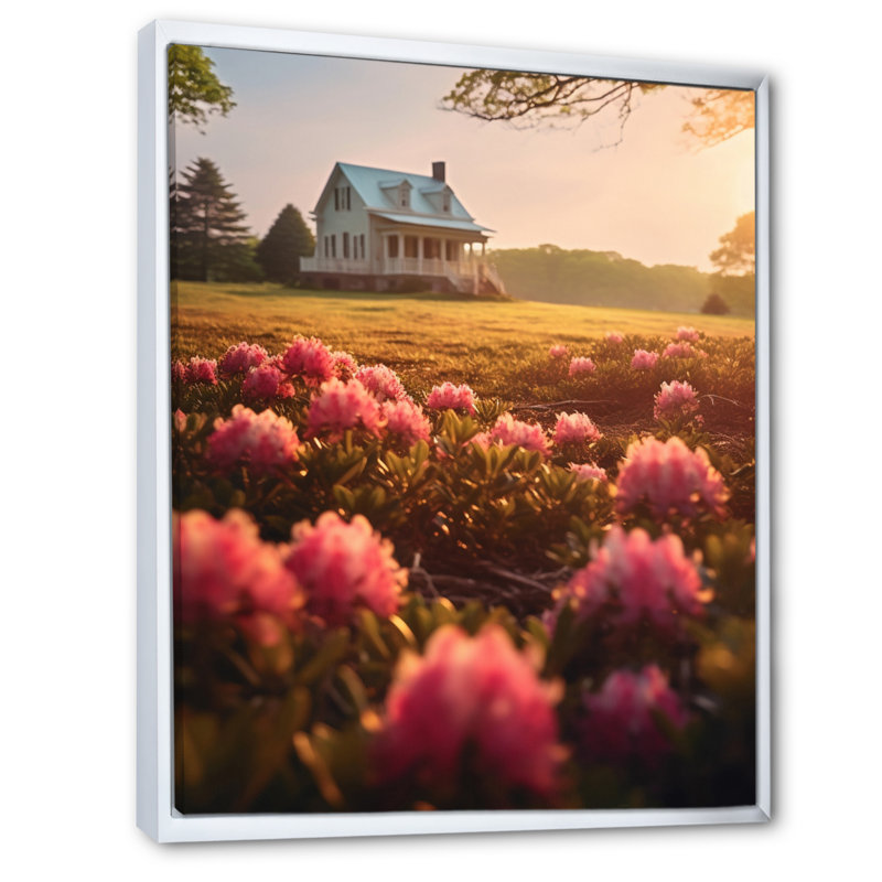 Rhododendron «Blooms at Farm VI» sur toile, H 32 po x l 24 po x P 1 po, Cadre flottant blanc