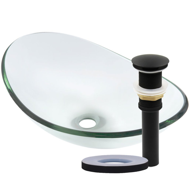 Novatto 13.5'' Glass Oval Bathroom Sink, Clear, Chrome