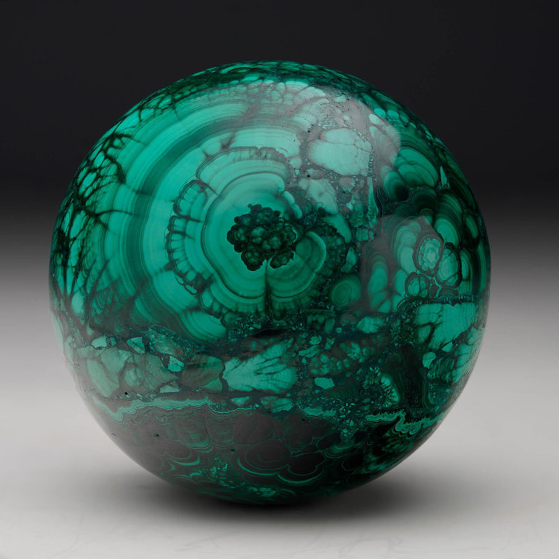 Sphère de malachite polie à la main de 3 po de diamètre