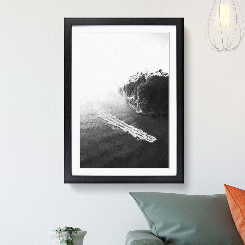 Speedboat in Vancouver Canada - Picture Frame Painting Print, Black Framed, 48cm H x 36cm W x 2cm D