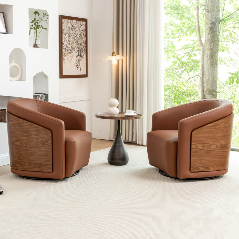 Ensemble de 2 fauteuils demi-tonneau Delwood, Brun profond
