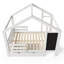 Lit double avec tableau noir et tiroirs, deux options d'assemblage, blanc
