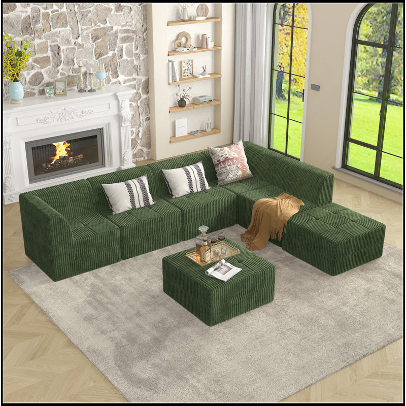 Modern Minimalist Style Ottoman Sofa, Compressed Sectional Corduroy Couch For Bedroom And Living Room, Comfy And Space-Efficient Design