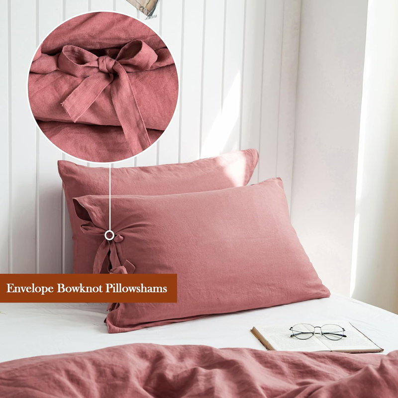 100% Linen Duvet Cover Set, 3 Pieces Belgian Flax Breathable Bedding,  (1 Comforter Cover+2 Pillowshams) With Tie Closure Style