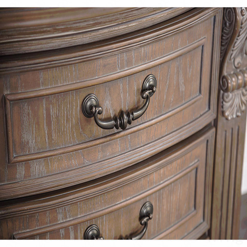Mobilier de chambre à coucher de style transitionnel avec finition de dentil de style chêne 1 pièce