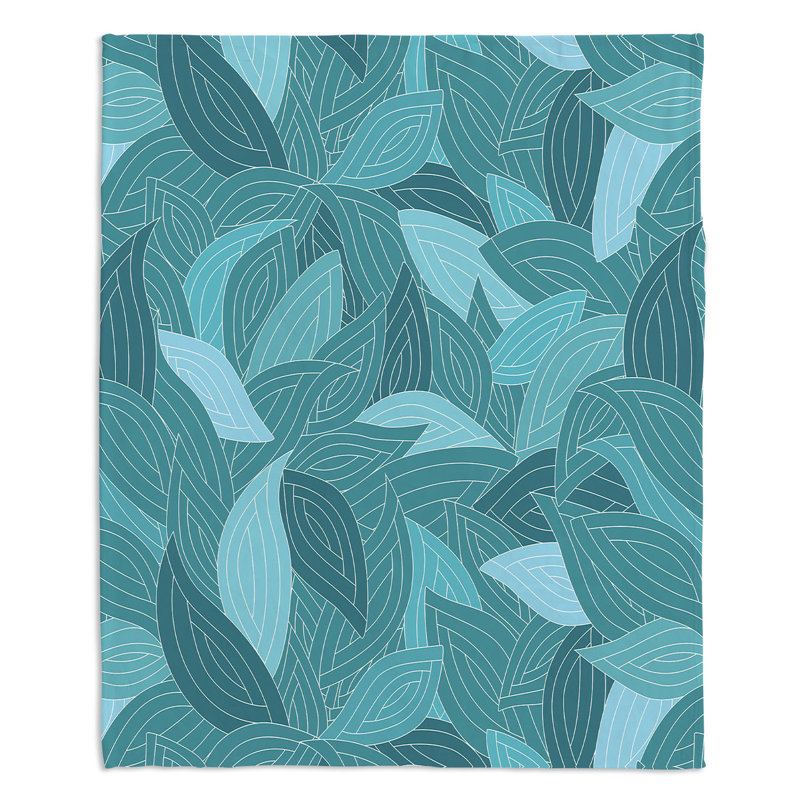 Couverture en sherpa doux à feuilles bleu ii, l 51 po x L 60 po