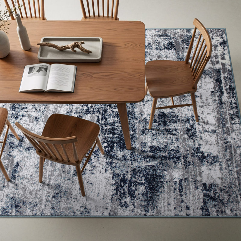 Tapis gris / bleu / ivoire Willington, Rectangle 7 pi 10 po x 10 pi