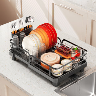 Égouttoir à vaisselle extensible en acier inoxydable, égouttoir à vaisselle pour comptoir de cuisine, égouttoir à assiettes réglable, égouttoir à vaisselle de très grande capacité