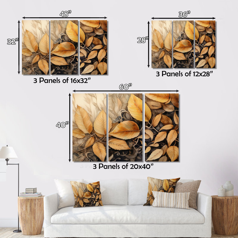 Brown Beige Leafs Harmony II Plants & Flowers Wall Decor on Metal