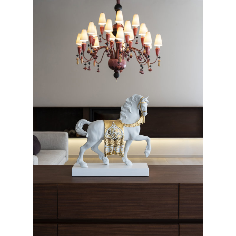 Regal Steed Figurine, Gold/White