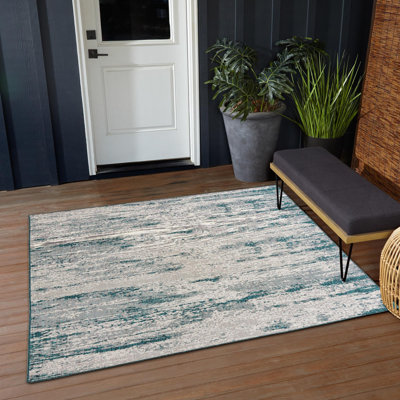 Outdoor Iris Area Rug Blue-Green Color