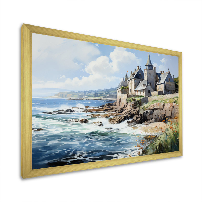 Aletra French Coastal Village in Brittany I - Reproduction, Cadre doré simple, H 16 po x l 32 po x P 1 po