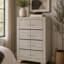 Commode haute Qanto, 4 tiroirs, nickel métallique, bois crème rustique