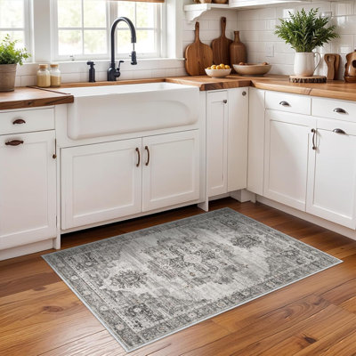 Washable Area Rugs - Large Rugs for Living Room Stain Resistant Carpet Vintage Rugs for Bedroom with Non Slip Backing Home Decor Floor Decoration Mat ( Grey)