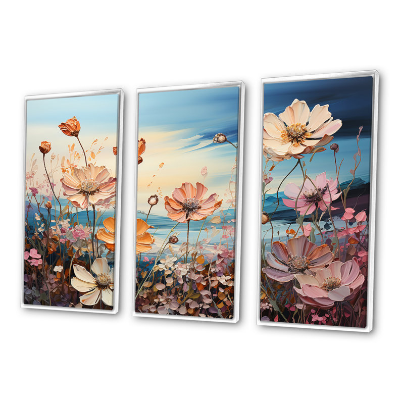 Ensemble de salon art floral rose, Cadre flottant blanc, H 32 po x l 48 po x P 1 po