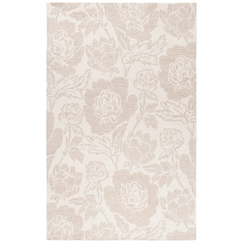 Tapis floral en laine / coton touffeté à la main Allyssah, Rectangle 6 pi x 9 pi