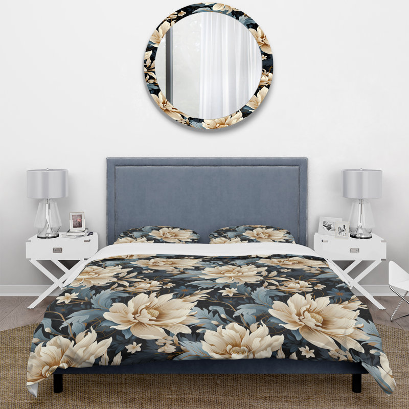 Timeless Beige Peony Sophistication - Ensemble de housse de couette à motif floral