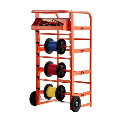 Heavy Duty Wire Spool Rack Cart with Tool Tray - 11 Rod Industrial Cable Caddy for Electrician & Garage Organization
