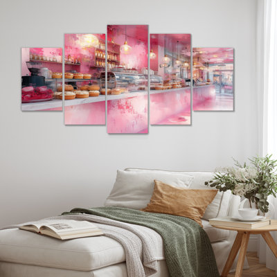 Pink Patisserie Paradise Accented With Red - Baking/Baked Goods Canvas Wall Art Set