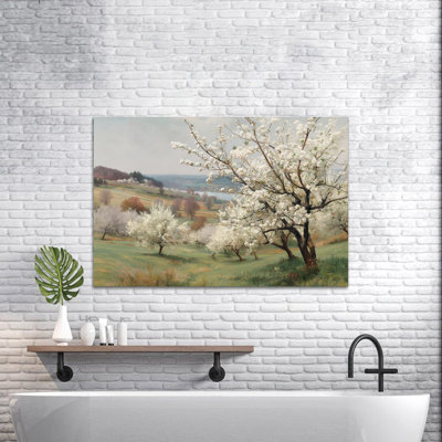  Décoration murale printanière sur toile, affiche de paysage de nature printanière pour salon, galerie ou chambre à coucher, grand art mural floral, œuvre d'art, impressions, peinture encadrée prête à être accrochée, 12 po x 18 po