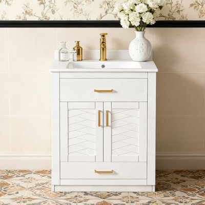 Meuble-lavabo simple autoportant 24 po avec plateau en céramique 24 po