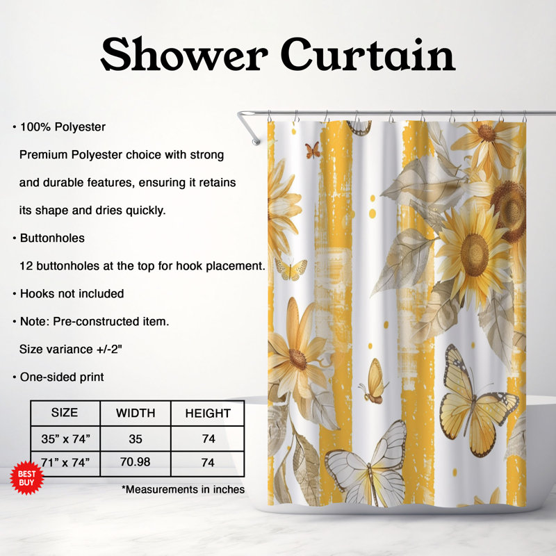 Sun Blooms - Rideau de douche Premium, H 74 po x l 71 po