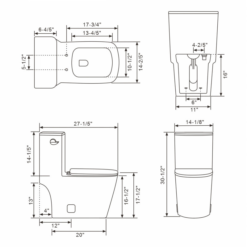 Kichae 1.28 GPF Elongated Floor Mounted One-Piece Toilet (Seat Included)